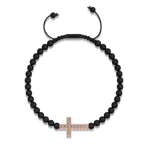 Croix de cristal | Or rose 18 carats et bronze à canon | Noir | Bracelet Charmballa en macramé